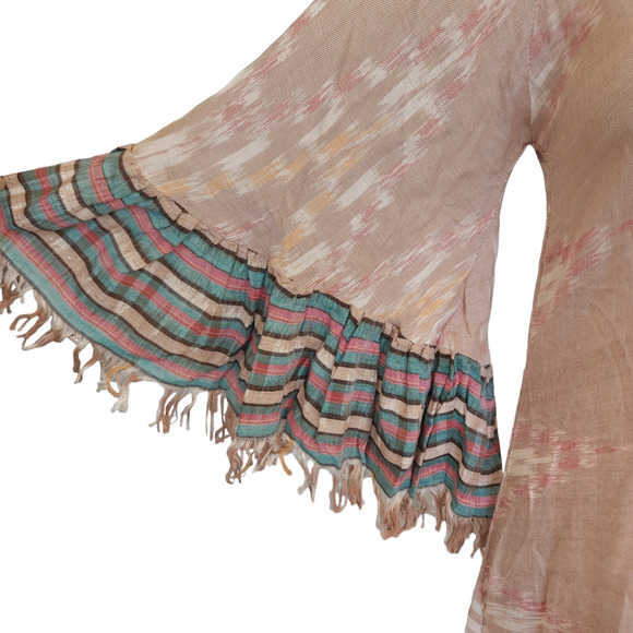 ERIKA PENA Tribal E Margarita Long Ikat maxi ruffle fringe dress in caffe XS NEW - Picture 4 of 8